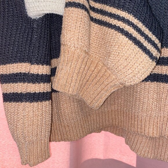 Soft Striped Cowl Neck Sweater Takara Puff Sleeve Large Acrylic & Polyester - Picture 3 of 13